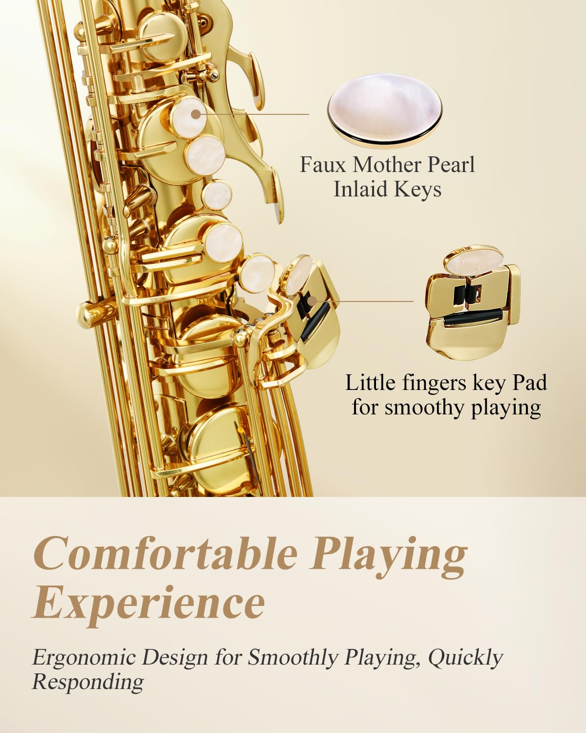 Eastar Tenor Saxophone Student Tenor Saxophone Bb Tenor Sax B Flat Gold Lacquer Beginner Saxophone With Cleaning Cloth,Carrying